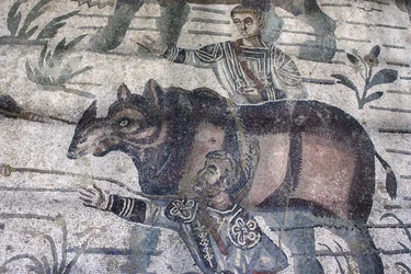 Men herding a rhinocerous (detail)